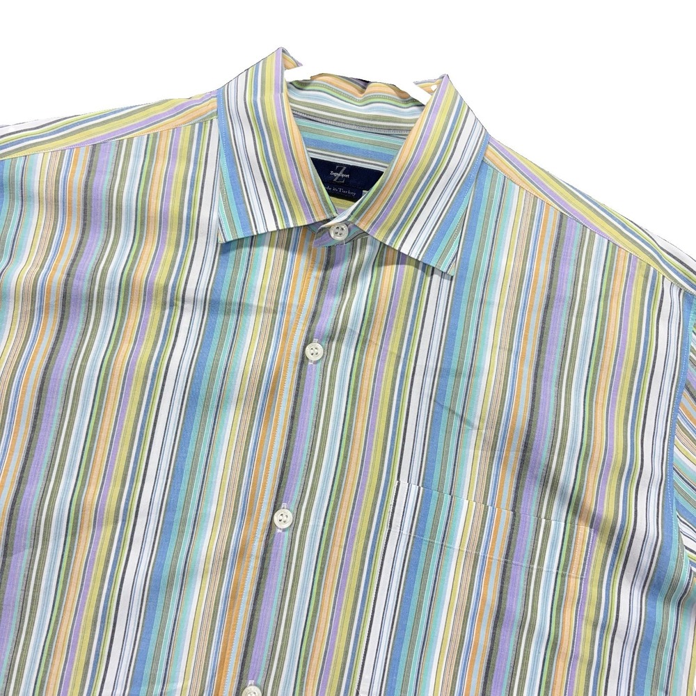 Zegna Sport Shirt Mens‎ Large Striped Multicolor Button Up Short Sleeve Preppy
